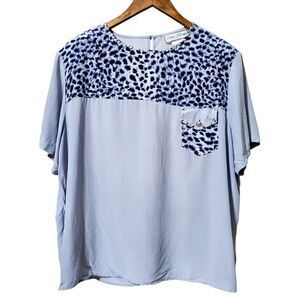 Diane Gilman Womens 100% Silk Blouse Size 3X Animal Print Studded Side Pocket